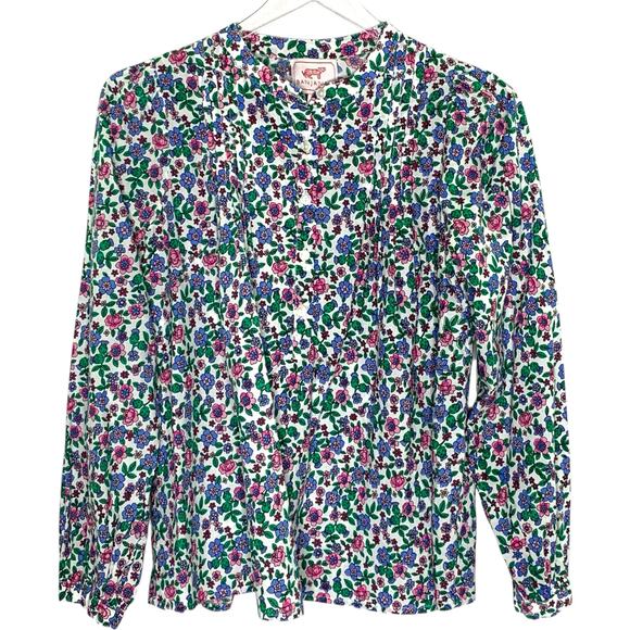 Banjanan S Zora Top Button Front Long Sleeve Bright Floral Cottage Whimsy - Picture 1 of 8